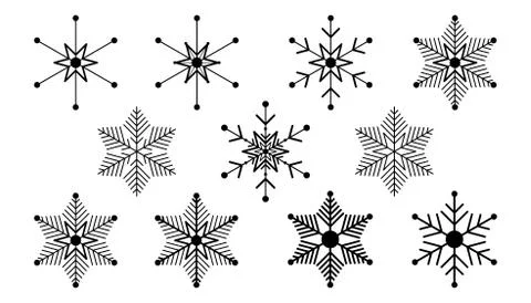 Vector big set of black Snowflakes design element on white background. Different Stock Illustration