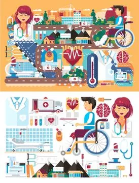 Vector big set design illustration medicine health care of patient medical Stock Illustration