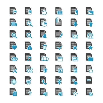 Vector big set Document File blue and black icons Stock Illustration
