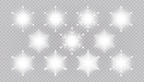 Vector big set of white light Snowflakes design element on transparent Stock Illustration