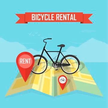 Vector bike rental map background Stock Illustration