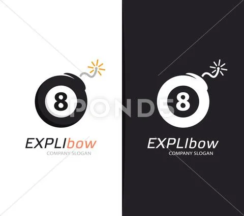 Vector billiard ball and bomb logo combination. Snooker and destruction symbol Stock Illustration