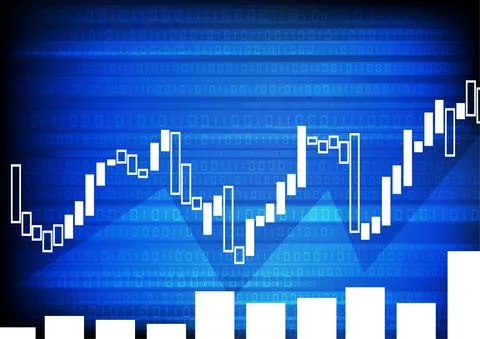Vector : Binary code and business graph on blue background Stock Illustration