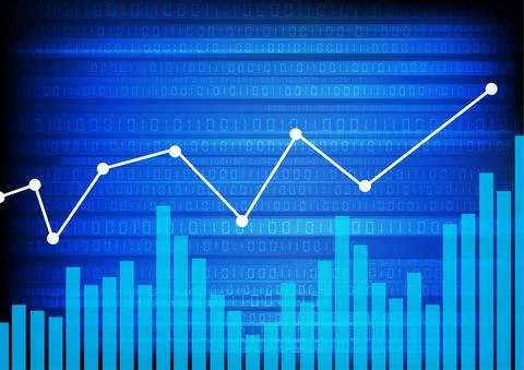 Vector : Binary code and business graph on blue background Stock Illustration