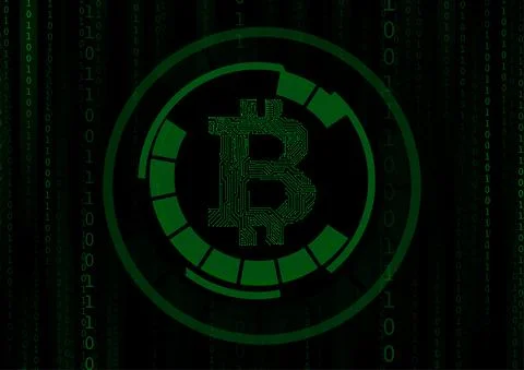 Vector :Binary code and electronic circuit inside bitcoin logo Stock Illustration