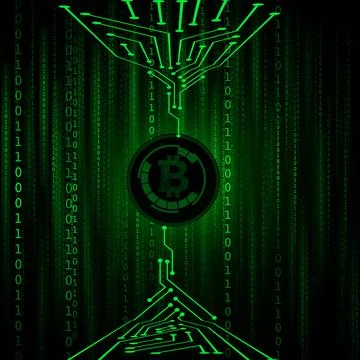 Vector : Binary code and electronic circuit inside bitcoin logo Stock Illustration