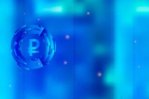 Vector with binary code and ruble symbol in bright blue color Stock Illustration