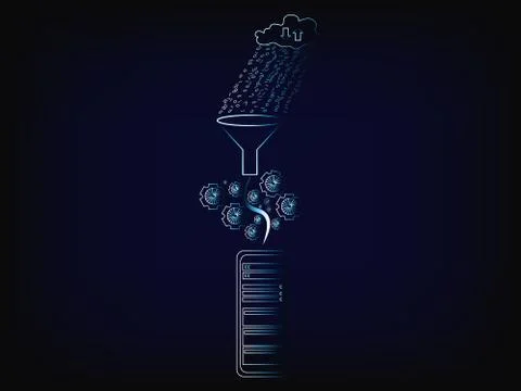 Vector binary data from cloud processed into server Illustrazione stock