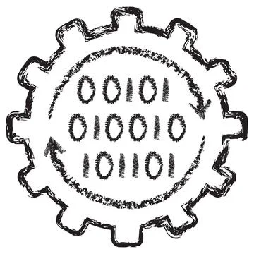 Vector binary data processing icon. Dark brown textured charcoal sketch Stock Illustration