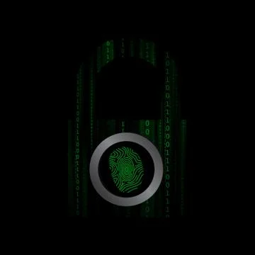 Vector : Binary number and finger print in lock on black background Stock Illustration
