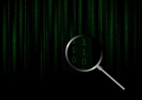 Vector : Binary number and magnifier on black background Stock Illustration