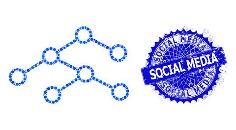 Vector Binary Tree Collage of Dots and Scratched Social Media Stamp Seal Illustrazione stock