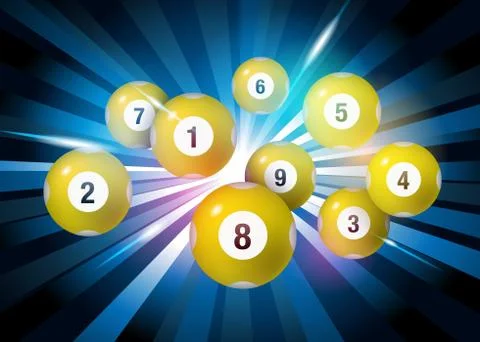Vector Bingo / Lottery Number Balls Set on Black Burst Background Stock Illustration