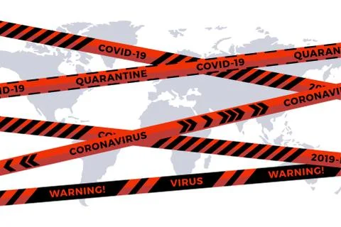 Vector biohazard danger yellow black tape on white paper cut world map backgr Stock Illustration