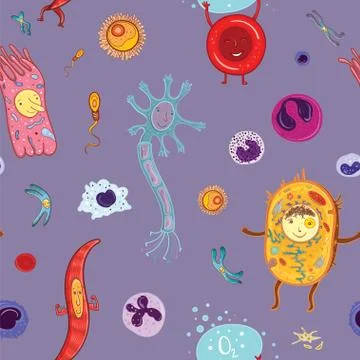 Vector biological seamless pattern with cells Stock Illustration