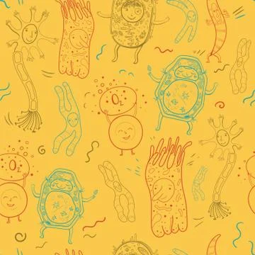 Vector biological seamless pattern with contour cells Stock Illustration