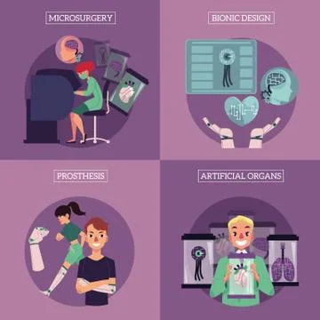 Vector bionic organs infographic posters set Stock Illustration