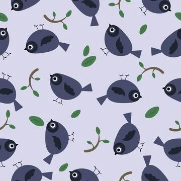 Vector bird branch seamless pattern Stock Illustration