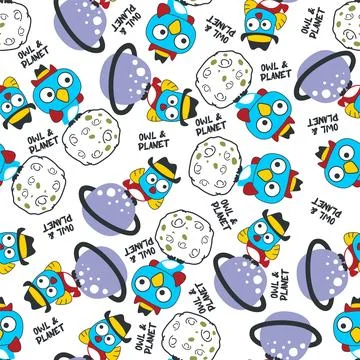 Vector bird character  in the space with planet and rocket isolated on whit.. Stock Illustration