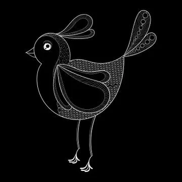 Vector Bird. Coloring page with zentangled bird. Hand drawn patt 스톡 일러스트
