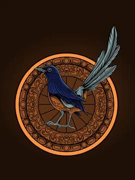 Vector bird with ornament engraving design Stock Illustration