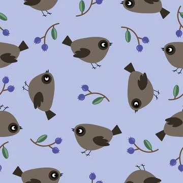 Vector birds berries seamless pattern Stock Illustration