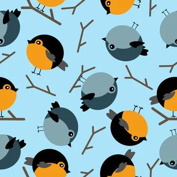 Vector birds on branches seamless pattern Stock Illustration