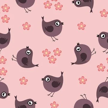 Vector birds flowers seamless pattern Stock Illustration
