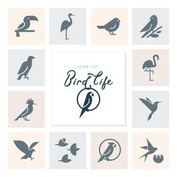 Vector birds icon set in flat style for product, brand or graphics. Stock Illustration