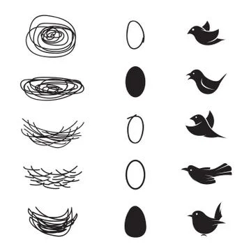 Vector of bird's nest and eggs and birds on white background. Stock Illustration