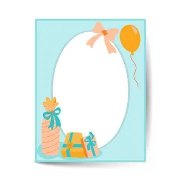 Vector birthday card design in A4 size circle frame Stock Illustration