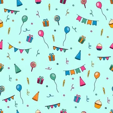 Vector birthday seamless pattern, repeating background Stock Illustration