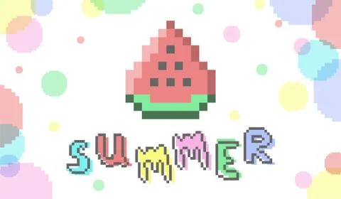 Vector bit pixelart summer banner with watermelon Stock Illustration