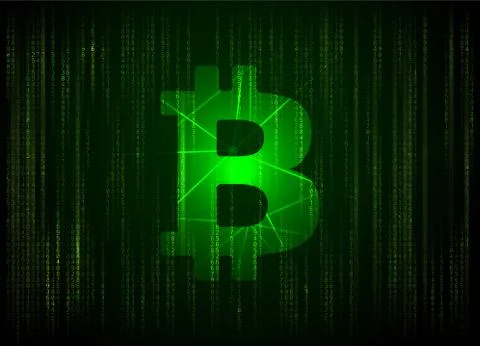 Vector bitcoin digital currency symbol on abstract big data visualization. Green Stock Illustration