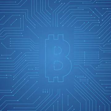 Vector : Bitcoin logo with electronic circuit on blue background Stock Illustration