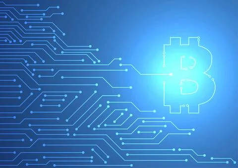 Vector : Bitcoin logo with electronic circuit on blue background Stock Illustration