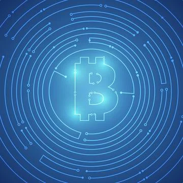 Vector : Bitcoin logo with electronic circuit on blue background Stock Illustration