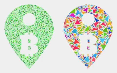 Vector Bitcoin Map Marker Mosaic Icon of Triangle Elements Stock Illustration
