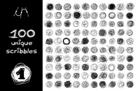 Vector black 100 SCRIBBLES objects set 스톡 일러스트