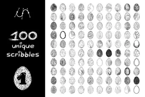 Vector black 100 SCRIBBLES objects set イラスト素材