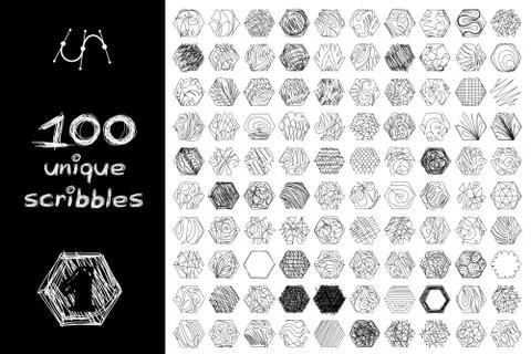 Vector black 100 SCRIBBLES objects set Stock Illustration