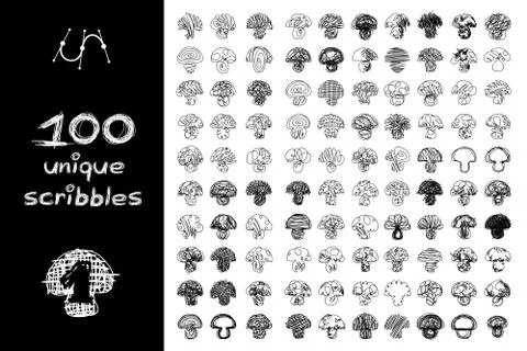 Vector black 100 SCRIBBLES objects set Stock Illustration
