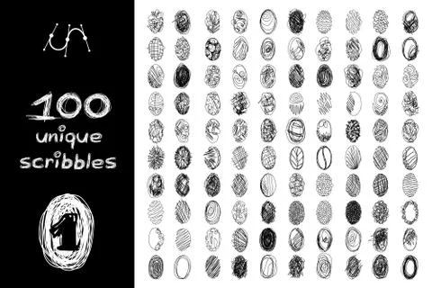 Vector black 100 SCRIBBLES objects set Illustrazione stock