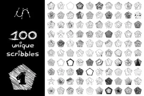 Vector black 100 SCRIBBLES objects set Stock Illustration