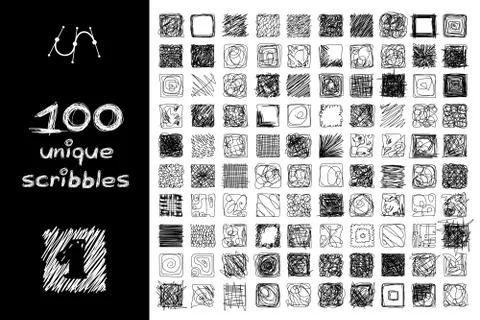 Vector black 100 SCRIBBLES objects set Stock Illustration