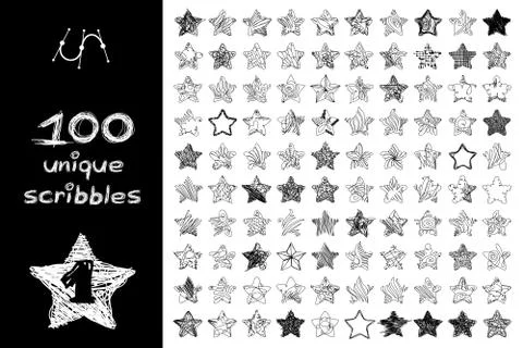 Vector black 100 SCRIBBLES objects set イラスト素材
