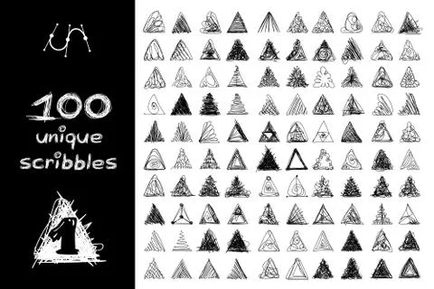 Vector black 100 SCRIBBLES objects set Stock Illustration