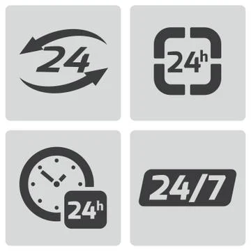 Vector black 24 hours icons set Stock Illustration