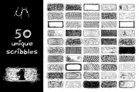 Vector black 50 SCRIBBLES objects set Stock Illustration