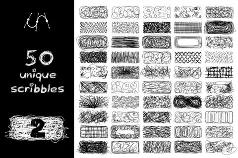 Vector black 50 SCRIBBLES objects set 스톡 일러스트